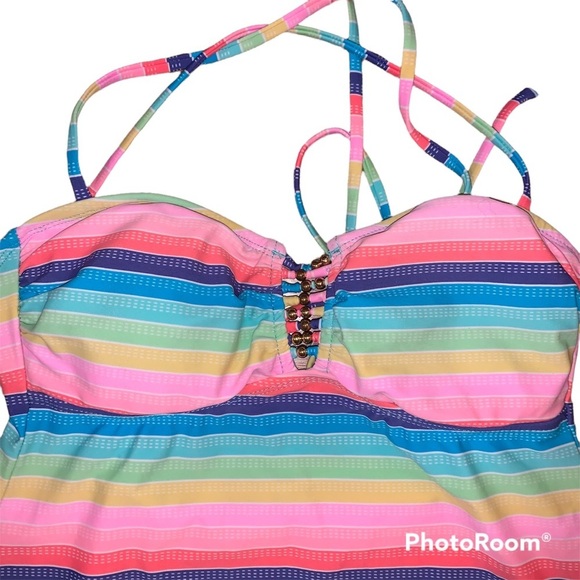 Hobie Rainbow Striped Bra Tankini size Large - Picture 2 of 7